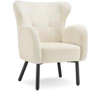 tectake® Fauteuil Scandinave, Tissu Bouclé, Rembourrage épais, Dossier Haut | Fauteuil à oreilles avec accoudoirs larges, Grand dossier ergonomique, 72 x 71 x 92 cm, Capacité de charge 120 kg, Crème/Noir