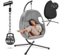 Fauteuil suspendu ANIKA avec cadre et coussin 160kg - gris clair