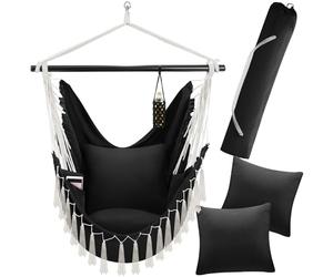 tectake® Fauteuil Suspendu Hamac Intérieur & extérieur, Fauteuil Relax, Fauteuil de Lecture 1 Place Balancelle, 2 Coussin Chaise Inclus Decoration Salon cocooning Jardin