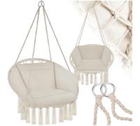 tectake® Fauteuil Suspendu Relax Design Intérieur & extérieur, Fauteuil Relax, Fauteuil de Lecture Cocooning 1 Place, Coussin Chaise XXL Moelleux Inclus - Beige