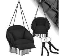 tectake® Fauteuil Suspendu Relax style boho Ø80cm, Design Intérieur & extérieur Fauteuil Relax max. 160kg Fauteuil de Lecture Cocooning 1 Place, pompons, Coussin Chaise XXL Moelleux épaisseur 10-12 cm