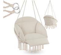 tectake® Fauteuil Suspendu Relax style boho Ø80cm, Design Intérieur & extérieur Fauteuil Relax max. 160kg Fauteuil de Lecture Cocooning 1 Place, pompons, Coussin Chaise XXL Moelleux épaisseur 10-12 cm