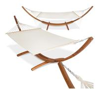 Hamac - TECTAKE - Hamac sur pied THORSTEN avec structure en bois pour 2 personnes, 205 x 150 cm - Blanc