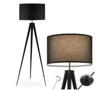 Lampadaire - TECTAKE - Lampe sur pied LUNARIS avec trépied en acier et abat-jour à l'aspect lin 57 x 57 x 158 cm - Noir