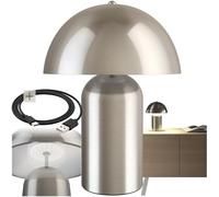 tectake® Lampe de chevet champignon rétro années 70 Lampe vintage à batterie, Rechargeable via USB-C, Lumiere ambiance fonction tactile, table de nuit, salon, chambre, bureau, dressing, allaitement
