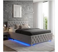 Lit - TECTAKE - Lit coffre DAYTONA en bois à l'aspect velours capitonné avec bandes LED, sommier inclus, 180 x 200 cm - Gris foncé