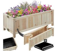 tectake® Lit de Jardin Carré Potager de Jardin surélevé, Bac à semis Jardiniere Pliable en Bois de Sapin, Bâche d'étanchéité Aménagement Serre de Jardin Jardiniere Exterieur Grande Taille 70x30x25 cm