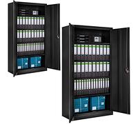 tectake® Lot de 2 Armoire de Bureau métallique 180x90x40 cm avec Serrure Rangement Bureau avec 5 Compartiments pour Classeur Rangement Documents Industriel Meuble 2 Portes, 4 Étagères Réglables