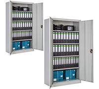 tectake® Lot de 2 Armoire de Bureau métallique 180x90x40 cm avec Serrure Rangement Bureau avec 5 Compartiments pour Classeur Rangement Documents Industriel Meuble 2 Portes, 4 Étagères Réglables