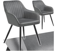 Chaise - TECTAKE - Lot de 2 chaises MARYLIN effet velours capitonné rembourrée et pieds acier noir, 58 x 62 x 82 cm - Gris