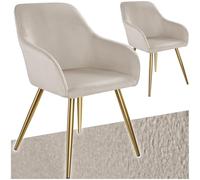 tectake® Lot de 2 Chaise de Salle à Manger rembourrée Moderne Fauteuil Salon Chaise Velours Chaise Scandinave Pieds en Acier Doré Élégant avec Accoudoirs Coiffeuse, Chambre, Salon