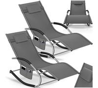 tectake® Lot de 2 Chaise longue ergonomique 62 x 146 x 92 cm Balancement doux, Transat jardin exterieur, revêtement respirant & hydrofuge, Bain de soleil Chaise longue jardin exterieur Transat piscine