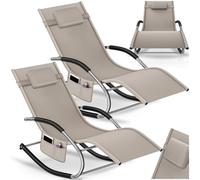 tectake® Lot de 2 Chaise longue ergonomique 62 x 146 x 92 cm Balancement doux, Transat jardin exterieur, revêtement respirant & hydrofuge, Bain de soleil Chaise longue jardin exterieur Transat piscine