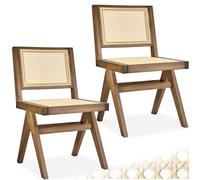 tectake® Lot de 2 Chaises de Salle à Manger Design en Chêne Bois Massif & Cannage Chaise de Table à Manger Chaise Confortable Meuble Salon pour Coiffeuse, Chambre, Cuisine, Bureau, Cabinet, Dressing