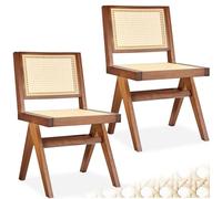 tectake® Lot de 2 Chaises de Salle à Manger Design en Chêne Bois Massif & Cannage Chaise de Table à Manger Chaise Confortable Meuble Salon pour Coiffeuse, Chambre, Cuisine, Bureau, Cabinet, Dressing