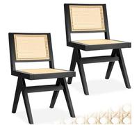 tectake® Lot de 2 Chaises de Salle à Manger Design Noir en Bois Massif & Cannage Chaise de Table à Manger Chaise Confortable Meuble Salon pour Coiffeuse, Chambre, Cuisine, Bureau, Cabinet, Dressing