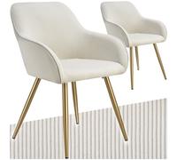 tectake® Lot de 2 Chaises de Salle à Manger rembourrées Modernes Chaise Velours côtelé Fauteuil Salon Chaise Scandinave Pieds en Acier Élégant avec Accoudoirs Chaises élégantes Chambre, Coiffeuse