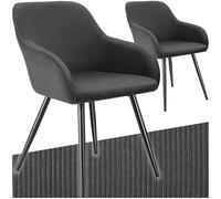 tectake® Lot de 2 Chaises de Salle à Manger rembourrées Modernes Chaise Velours côtelé Fauteuil Salon Style Scandinave Pieds en Acier Élégant avec Accoudoirs Chaise pour Coiffeuse, Chambre, Coiffeuse
