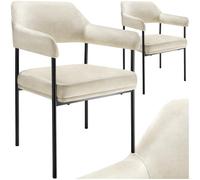 tectake® Lot de 2 Chaises de Salle à Manger rembourrées Modernes Chaise Velours Fauteuil Salon Style Scandinave Pieds en Acier Élégant avec Accoudoirs Chaise pour Coiffeuse, Chambre, Coiffeuse
