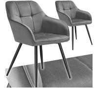 tectake® Lot de 2 Chaises de Salle à Manger rembourrées Modernes Chaise Velours satiné Fauteuil Salon Chaise Scandinave Pieds en Acier Chaises pour Coiffeuse, Chambre, Coiffeuse, Salon, Dressing