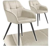 tectake® Lot de 2 Chaises de Salle à Manger rembourrées Modernes Chaise Velours satiné Fauteuil Salon Chaise Scandinave Pieds en Acier Chaises pour Coiffeuse, Chambre, Salon, Dressing