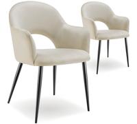 Chaise - TECTAKE - Lot de 2 fauteuils SACHEL aspect velours rembourré avec pieds en acier revêtus, 57 x 61,5 x 87,5 cm - Crème