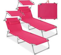 tectake® Lot de 2 chaises longues 190x68x111 cm Pliable Réglable sur 4 positions Résistante aux intempéries Respirante avec pare-soleil & appui-tête, Poignée de transport Jardin Piscine Camping - Rose