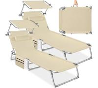 TecTake Bains de soleil Chloé Lot de 2 4 positions avec appui-tête et pochette - Beige