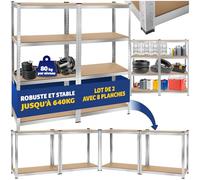 tectake® Lot de 2 Étagère Garage Étagère Charge Lourde Meuble de Rangement modulable en métal 8 tablettes 160x160x40 cm Max. 640 kg pour Rangement Outils Atelier pneus buanderie