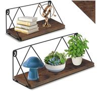 tectake® Lot de 2 Étagère Murale Style Industriel, Étagères suspendues, Decoration Maison Decoration Chambre Cuisine Salon Bureau, Etagere Murale, 33.5 x 13 x 13 cm / 41 x 13 x 14.5 cm, Bois foncé