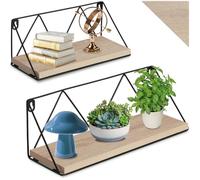 tectake® Lot de 2 Étagère Murale Style Industriel, Étagères suspendues, Decoration Maison Decoration Chambre Cuisine Salon Bureau, Etagere Murale, 33.5 x 13 x 13 cm / 41 x 13 x 14.5 cm, Bois Clair