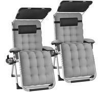 tectake® Lot de 2 Fauteuil de Jardin Bain de Soleil avec Pare Soleil Chaise Longue Pliable & Inclinable avec Rembourrage Repose Pieds Appuie-tête Amovible Salon de Jardin Exterieur Mobilier