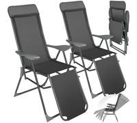 tectake® Lot de 2 Fauteuil de Jardin Chaise Longue Pliable avec Repose Pieds Accoudoirs, Appuie-tête Amovible Salon de Jardin Exterieur, Structure en Aluminium, Dossier Inclinable