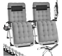 tectake® Lot de 2 Fauteuil de Jardin Chaise Longue Pliable & Inclinable avec Rembourrage Repose Pieds Accoudoirs Appuie-tête Amovible Salon de Jardin Exterieur, Cadre Acier époxy, Mobilier