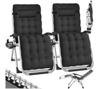 tectake® Lot de 2 Fauteuil de Jardin Chaise Longue Pliable & Inclinable avec Rembourrage Repose Pieds Accoudoirs Appuie-tête Amovible Salon de Jardin Exterieur, Cadre Acier époxy, Mobilier