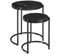 Lot 2 tables d'appoint plateau effet marbre et structure en acier noir