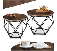 tectake® Lot de 2 Tables Basses, Table Basse gigogne Style Industriel Minimaliste, Table Basse Ø 40 x 36 cm et Ø 50 x 40 cm, Meuble Salon, Bout de canape, Tables Basses de Salon, Bois Foncé