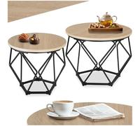 tectake® Lot de 2 Tables Basses, Table Basse gigogne Style Industriel Minimaliste, Table Basse Ø 40 x 36 cm et Ø 50 x 40 cm, Meuble Salon, Bout de canape, Tables Basses de Salon, Bois Clair