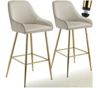 tectake® Lot de 2 Tabouret Bar, Aspect Velours, Chaise de Bar avec Repose-Pieds, Chaise Haute Cuisine pour îlot Central, H108cm, Max.120 kg, Rembourrée avec Dossier, Tabouret Haut Cuisine Comptoir Bar