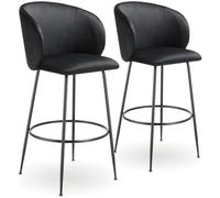 Tabouret de bar - TECTAKE - Lot de 2 tabourets LUANA aspect velours rembourrés et repose-pieds 51 x 60 x 106 cm - Noir/Noir