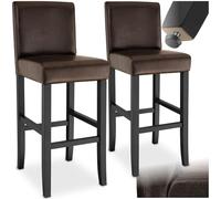 tectake® Lot de 2 Tabouret Bar en Bois & Cuir synthétique Chaise de Bar Chaise Haute Cuisine Chaise pour Ilot Central Rembourrée avec Dossier Tabouret Haut Comptoir Bar Meubles pour Bar Salon Bar