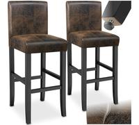 tectake® Lot de 2 Tabouret Bar en Bois & Cuir synthétique Chaise de Bar Chaise Haute Cuisine pour Ilot Central Rembourrée avec Dossier Tabouret Haut Comptoir Bar Salon