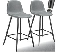 Tabouret de bar - TECTAKE - Lot de 2 tabourets WILLOW tissu résistant et rembourré avec repose-pieds, 45 x 48 x 92 cm - Gris/Noir