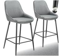 Tabouret de bar - TECTAKE - Lot de 2 tabourets SIERA aspect velour et acier revêtu, avec repose-pieds 49 x 54 x 100 cm - Gris/Noir
