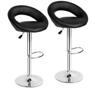 tectake® Lot de 2 Tabouret Bar rembourrés avec Dossier, Assise 63-83 cm, Chaise de Bar revêtement Cuir synthétique, Tabouret de Bar Chaises Hautes, Pivotant à 360°, Repose Pied, Chaise Haute Cuisine