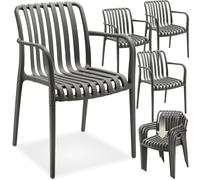 tectake® Lot de 4 Chaise de Jardin avec Accoudoirs Salon extérieur Empilable Résistant aux intempéries max. 120 kg Légère Salon de Jardin Exterieur Meuble pour Amenagement Balcon Terrasse - Anthracite