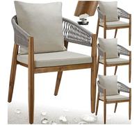 tectake® Lot de 4 Chaise de Jardin Fauteuil Salon extérieur Bois d'acacia avec Accoudoirs, résistant aux intempéries, pour Salon de Jardin Exterieur, Meuble pour Amenagement Balcon Terrasse