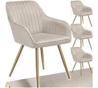 tectake® Lot de 4 Chaise de Salle à Manger rembourrée Moderne Chaise Velours Fauteuil Salon Chaise Scandinave Pieds en Acier, Chaise Coiffeuse, Chambre, Coiffeuse, Salon, Cuisine, Dressing