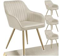 tectake® Lot de 4 Chaise de Salle à Manger rembourrée Moderne Chaise Velours Fauteuil Salon Chaise Scandinave Pieds en Acier, Chaise Coiffeuse, Chambre, Coiffeuse, Salon, Cuisine, Dressing