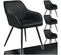 Chaise - TECTAKE - Lot de 4 chaises MARYLIN effet velours capitonné rembourrée et pieds acier noir, 58 x 62 x 82 cm - Noir